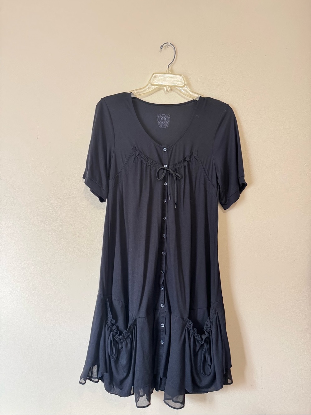 Marithe Francois Girbaud Black Short Sleeve Babydoll Bubble Dress | Size M